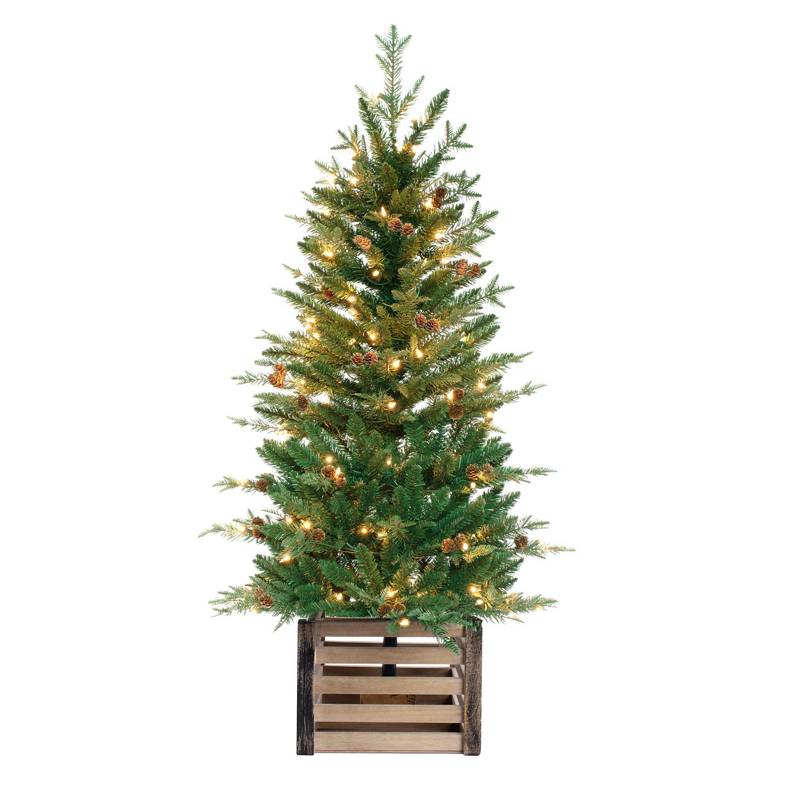 48" H Green Realistic Artificial Fir Christmas Tree with 100 Lights and Pinecones | Wayfair North America