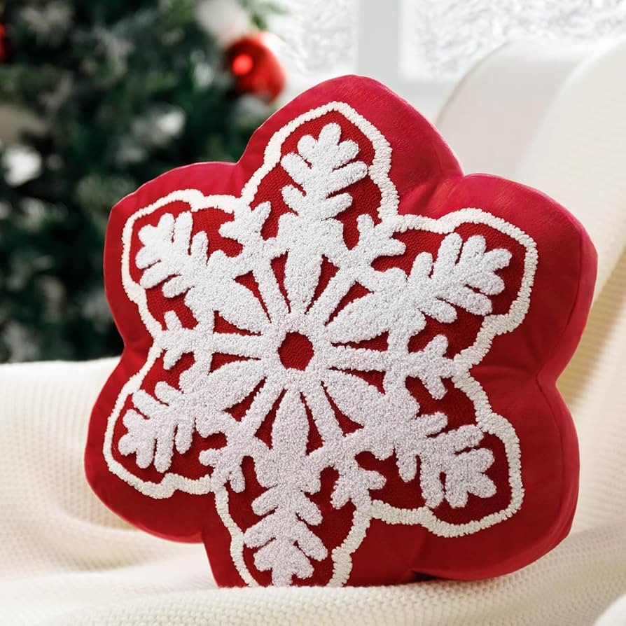 Phantoscope Merry Christmas Snowflake Shaped Throw Pillow, Velvet Xmas Embroidered Snowflake Pill... | Amazon (US)