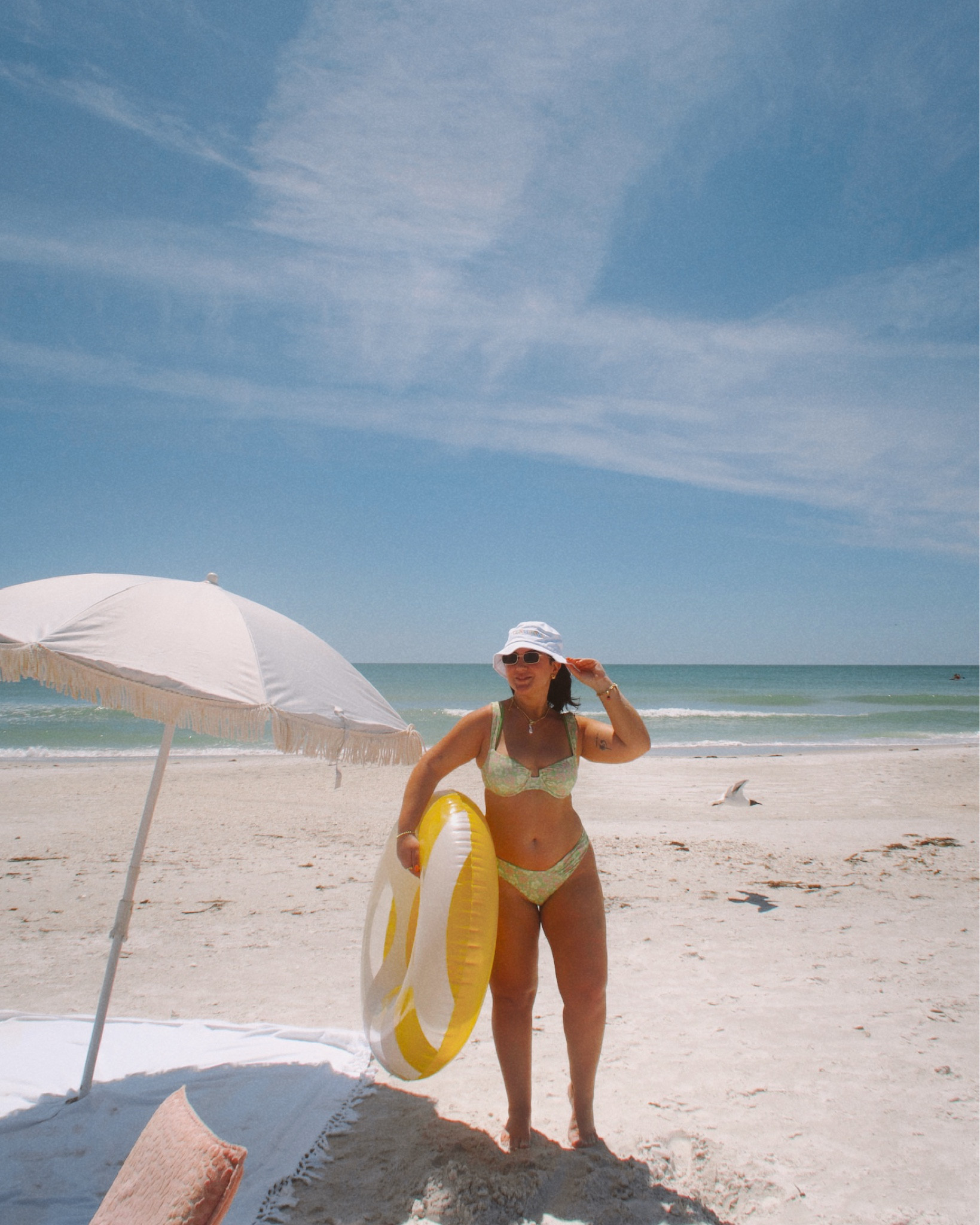 wearing a M in the top and L in the bottom (but wish I had gotten a M). 💚🌸🌴 bikini, printed swimsuit, swim, summer bathing suit, tropical bikini, colorful bikini, beach outfit, beach setup 

#LTKswim