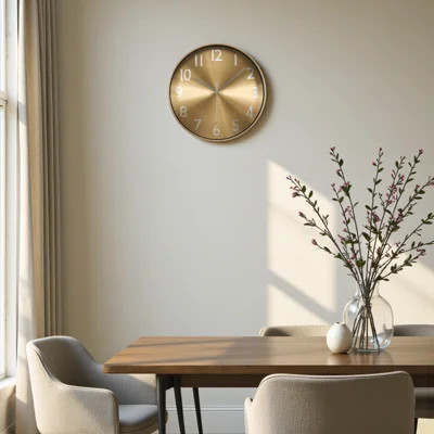Mithen Round Gold Face Gold Frame Contemporary Modern 12" Wall Clock | Wayfair North America