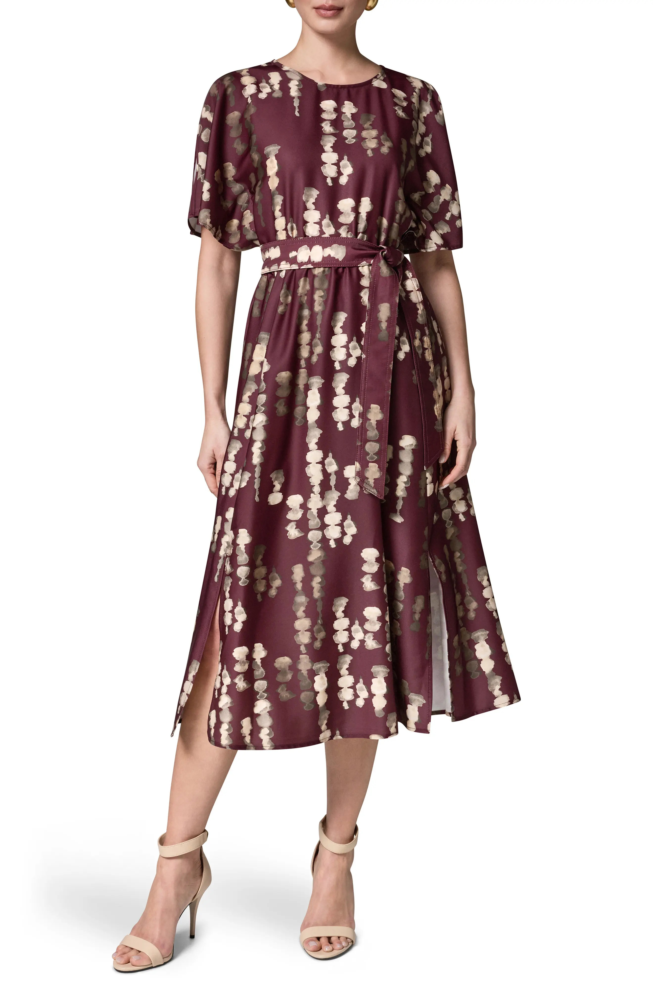 Print Stretch Satin Midi Dress (Women) | Nordstrom | Nordstrom