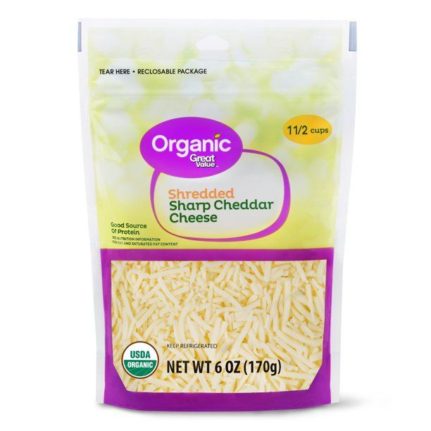 Great Value Organic Shredded Sharp Cheddar Cheese, 6 oz - Walmart.com | Walmart (US)