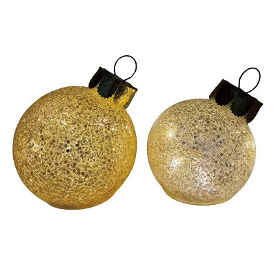 Transpac Glass Light Up Glitter Ornament Set of 2 Battery Operated Prelit Green for Christmas Tree Indoor Holiday Decor | Target