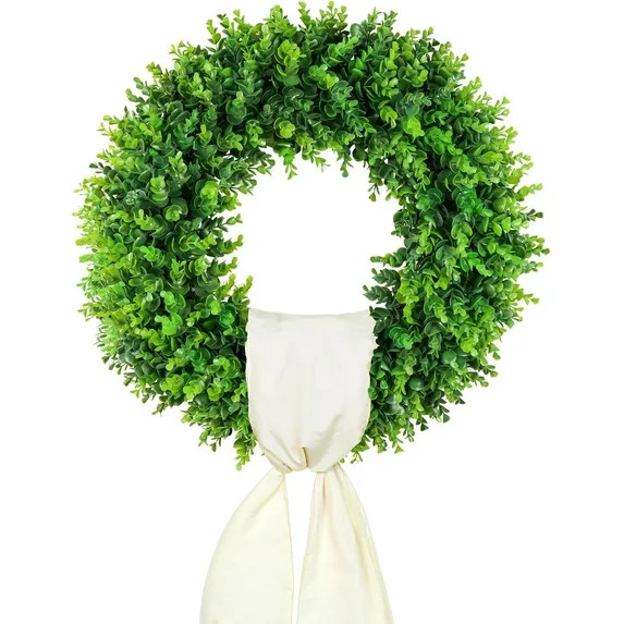 23.6 inch Boxwood Wreath, Artificial Large Spring Wreaths for Front Door with Yellow Sash can DIY... | Walmart (US)