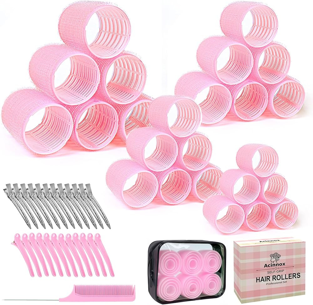 4 Sizes Self-Grip Hair Rollers Set with Clips - 4 Sizes for Long, Short Hair & Bangs (25mm, 36mm,... | Amazon (US)