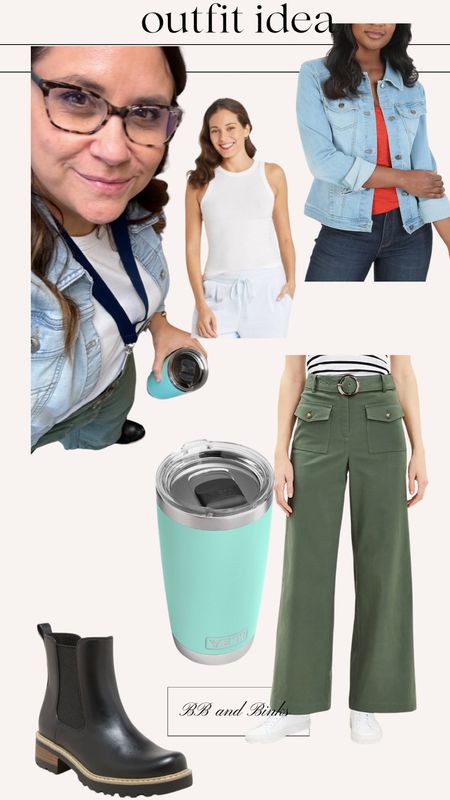 Work Day!  Belted wide leg pants, ribbed tank, denim jackets and Chelsea boots. And a Yeti mug full of coffee to stay alert all dayy

#LTKmidsize #LTKsalealert #LTKstyletip