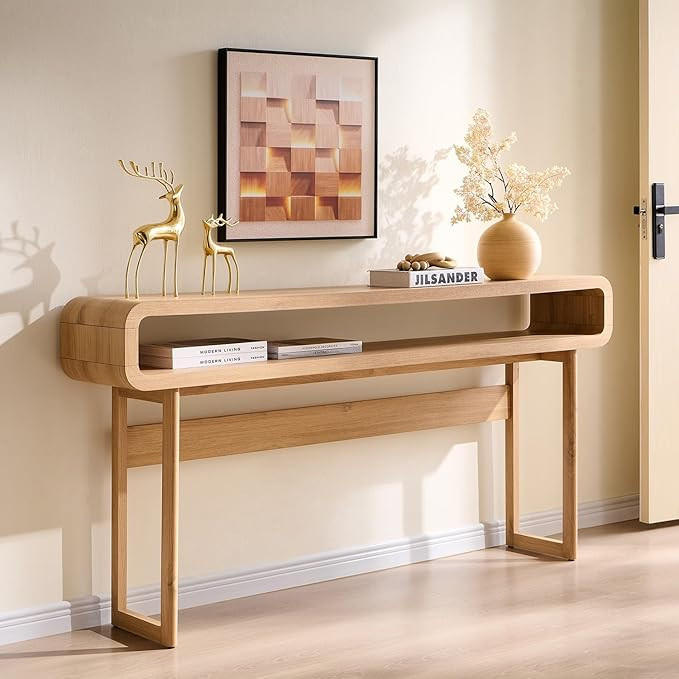 IFGET 63-Inch Long Console Table, 31.5" Tall Modern Entryway Table with Open Storage Shelf, Curve... | Amazon (US)