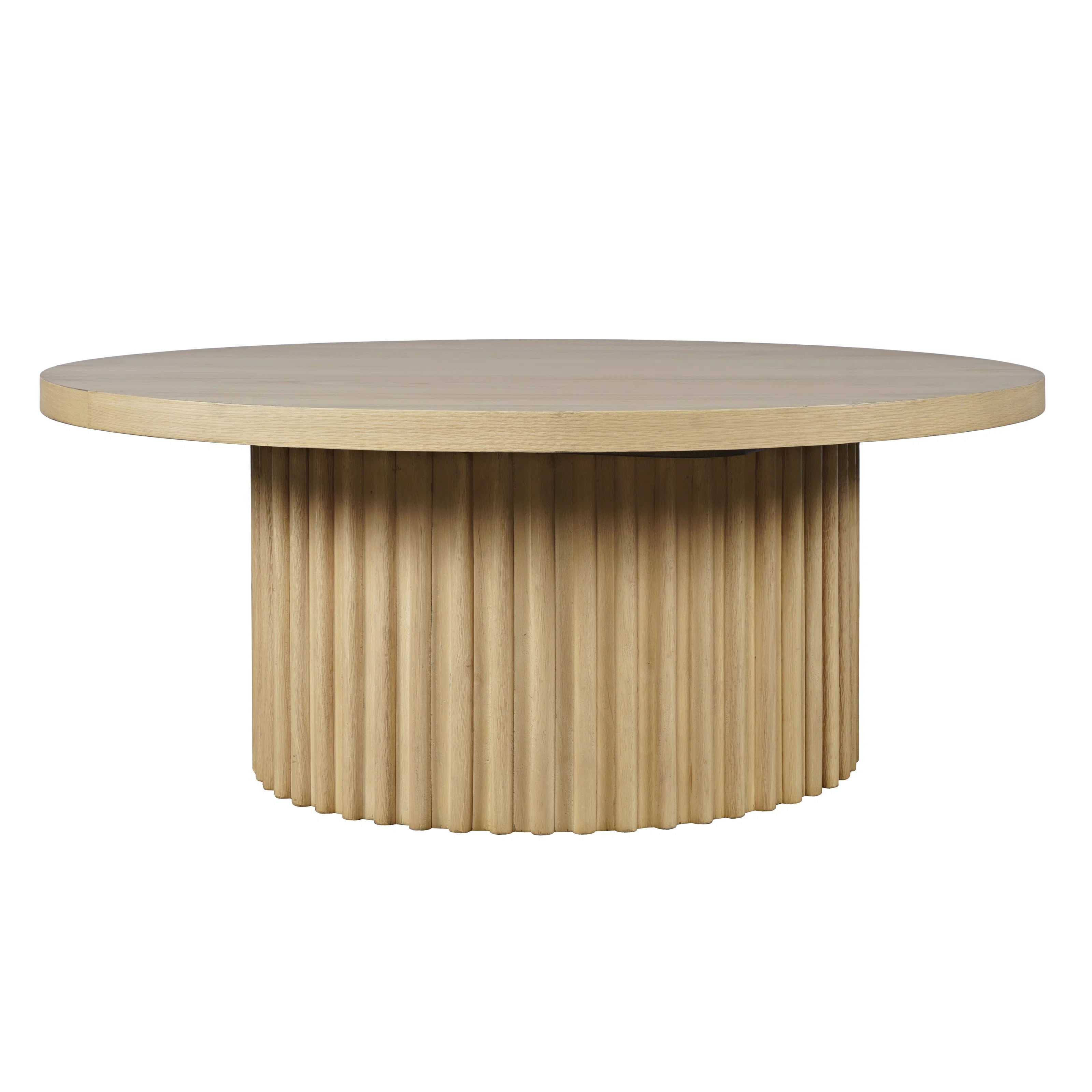 Rovena 40" Round Mid-Century Modern Fluted Pedestal Base Coffee Table With Caster Wheels - Chestn... | Wayfair North America