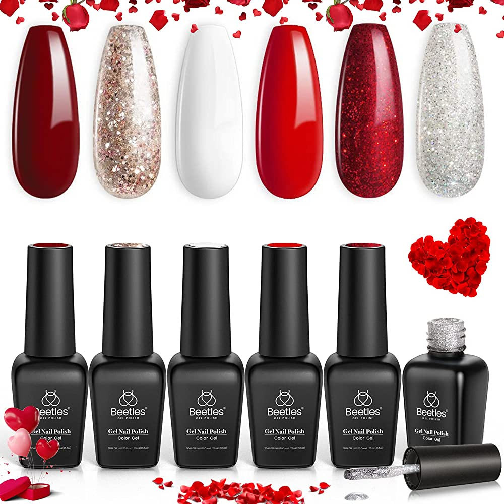 Beetles Candy Cane Gel Nail Polish Set- 6 Pcs Gel Polish Glitter Burgundy Red Sparkle Gel Kit Sno... | Amazon (US)