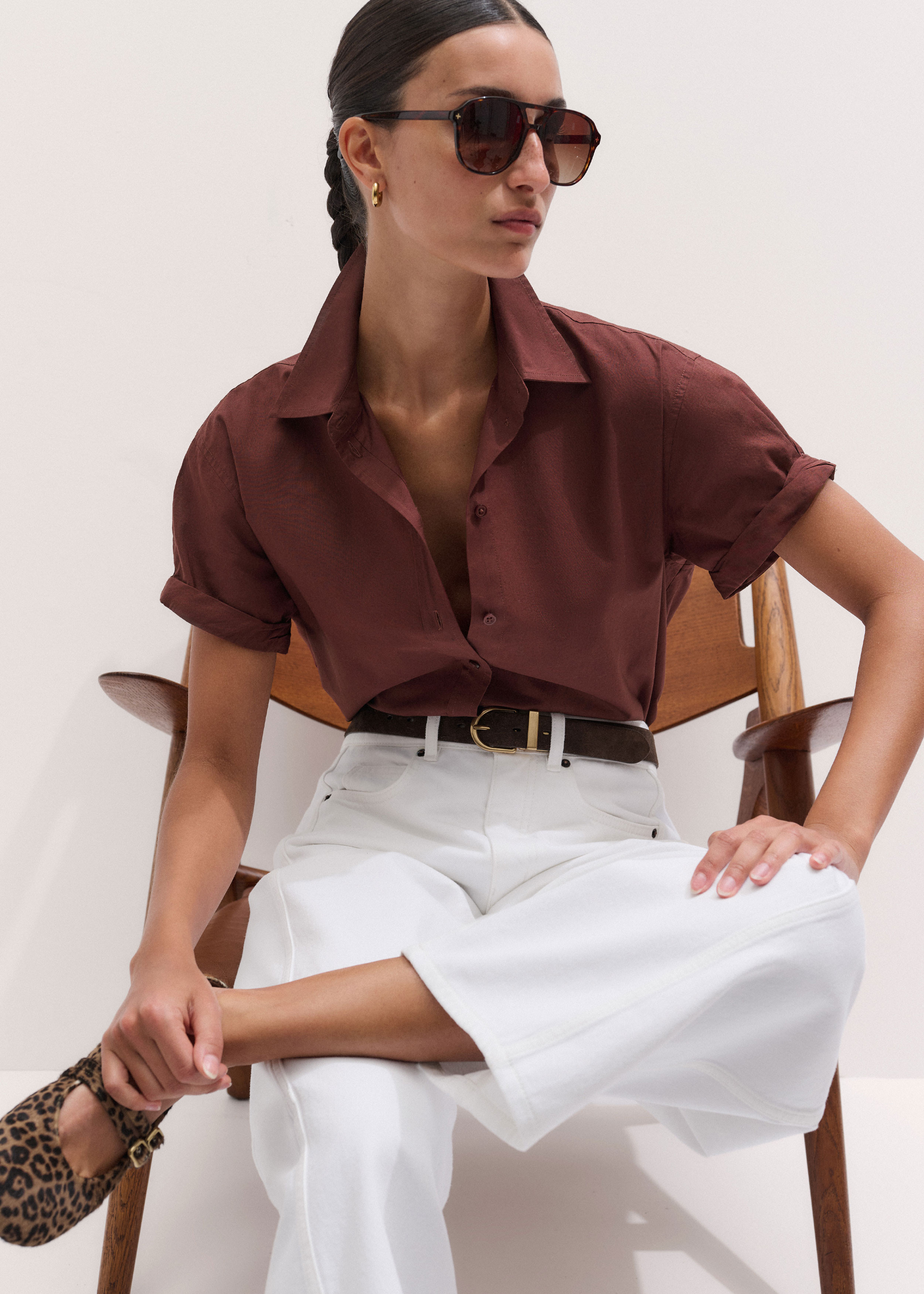 Women's Cinnamon Brown Turn-Up Cuff Shirt | ME+EM | ME+EM Global (Excluding US)