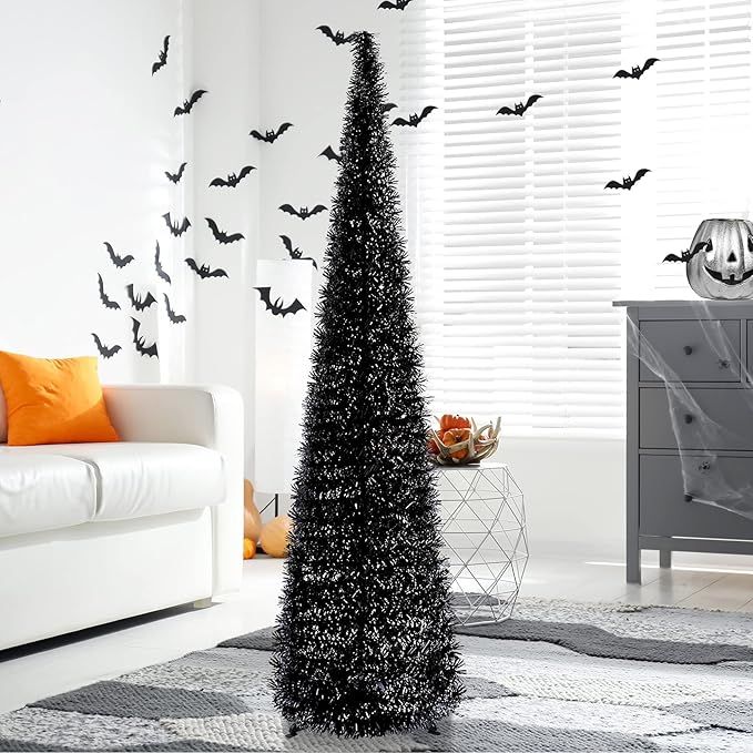 5' Black Tinsel Pop-Up Artificial Halloween Christmas Tree,Collapsible Pencil Halloween Christmas... | Amazon (US)