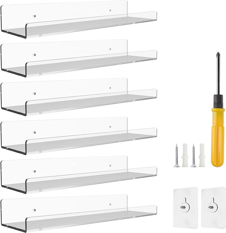 Amazon.com: BTSD-home 6 Pack 15'' Clear Acrylic Shelves for Wall, Acrylic Wall Shelves Invisible ... | Amazon (US)