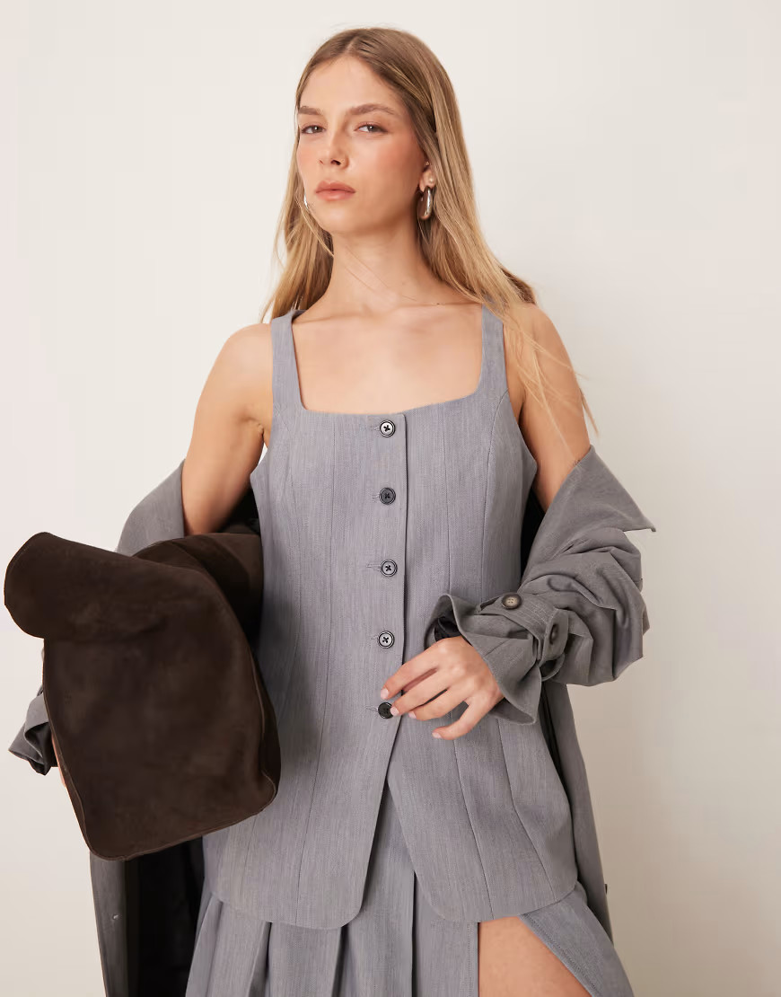 ASOS DESIGN crosshatch corset waistcoat co-ord in grey - GREY | ASOS (Global)