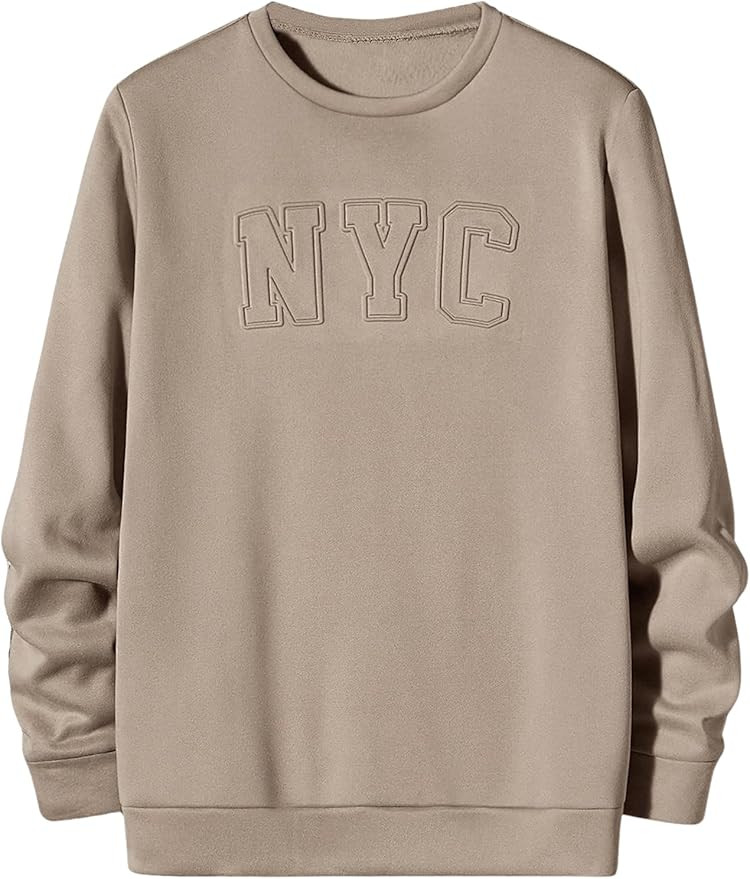 Floerns Men's Letter Graphic Print Crewneck Long Sleeve Casual Pullover Sweatshirt | Amazon (US)