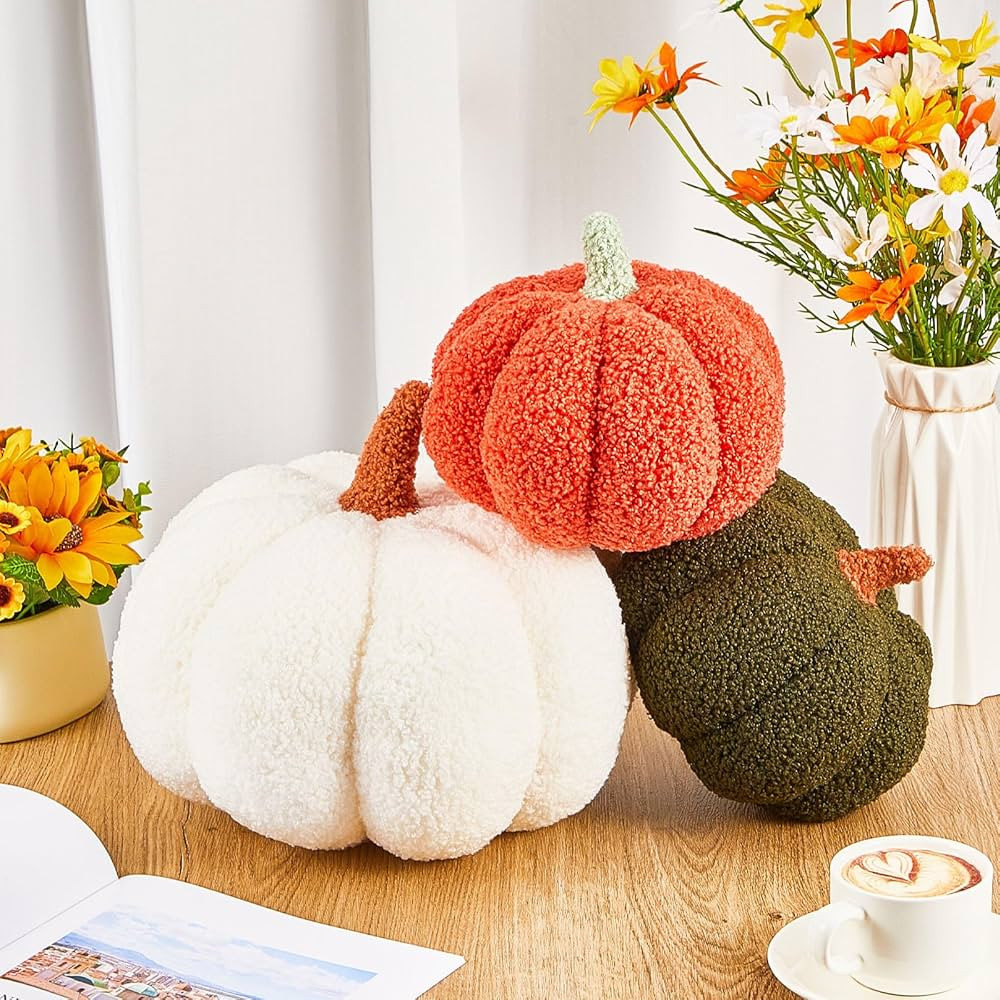 Juexica Halloween Stuffed Pumpkin Fluffy Plush Toy 3D Shaped Decorative Thanksgiving Pillow Soft ... | Amazon (US)