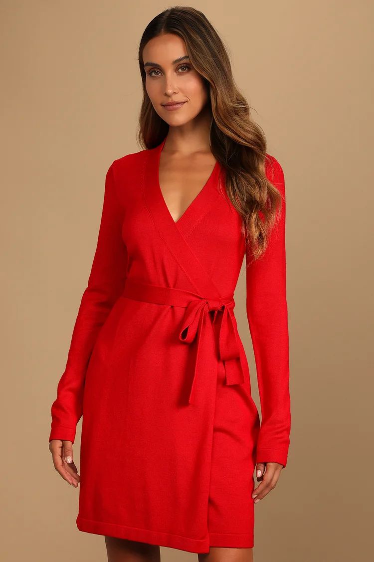 Literary Lover Red Wrap Sweater Dress | Lulus (US)