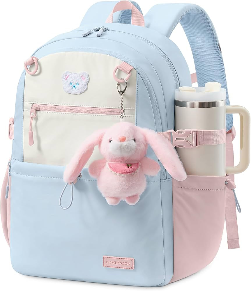 LOVEVOOK Backpack for Girls Ages 8-14, Cute School Backpack with Bunny Charm & Large Cup Holder f... | Amazon (US)