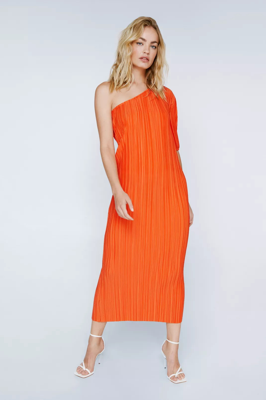 One Shoulder Plisse Midi Dress | Nasty Gal (US)