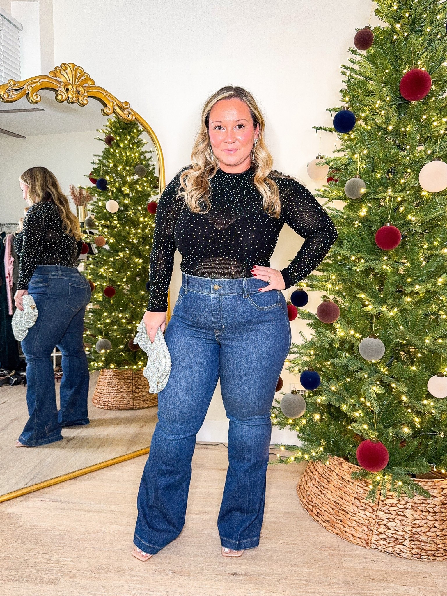 Free People mesh top size M/L
Spanx jeans size XL PETITE- use code SHELLIXSPANX for discount for new customers! 

Holiday outfit, holiday style, Christmas party, NYE outfit, Free People, jeans, denim, party outfit, date night outfit, Vegas outfit 

#LTKMidsize #LTKHoliday #LTKOver40