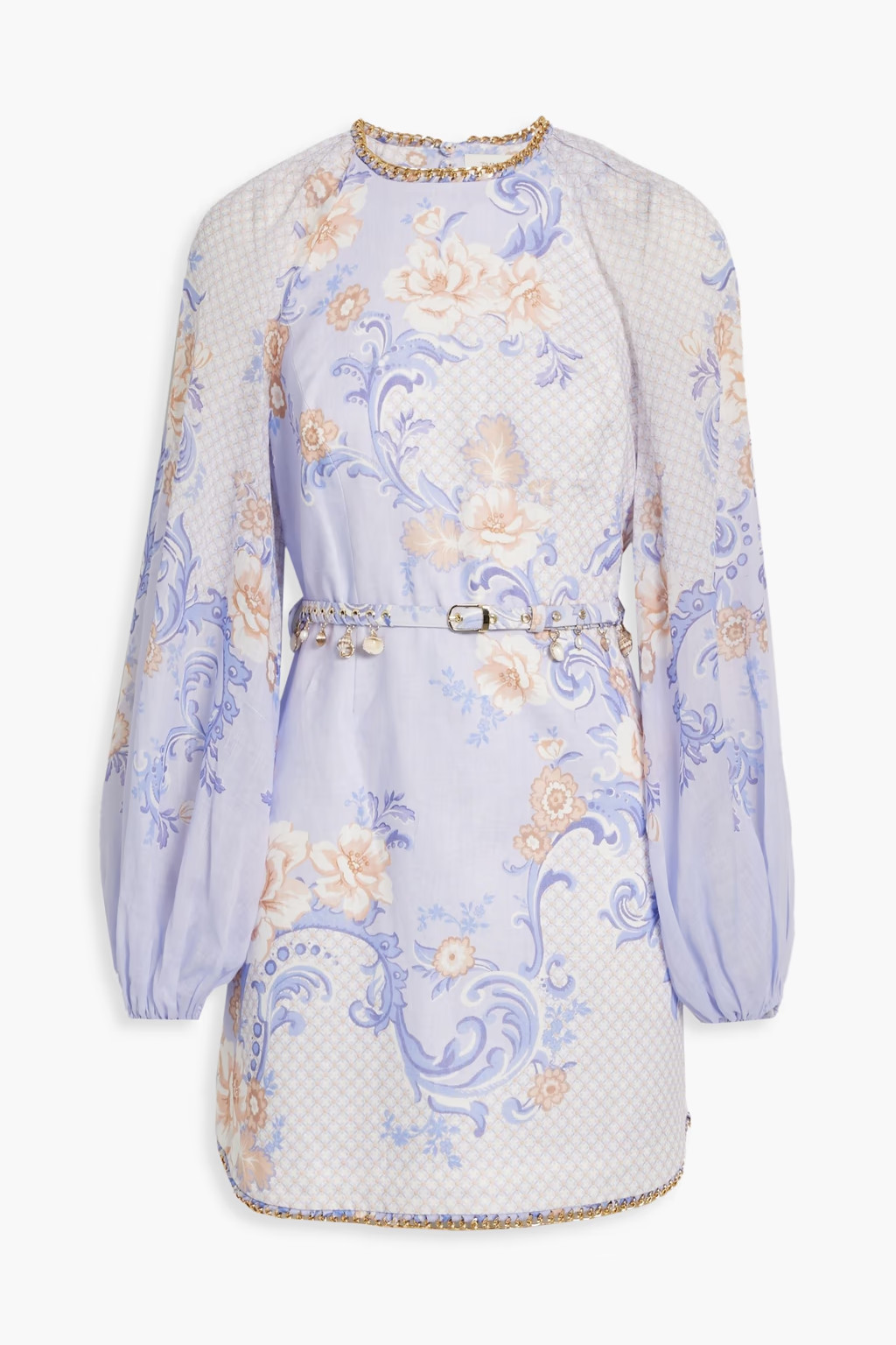 Chain-trimmed printed linen mini dress | The Outnet (US and CA)