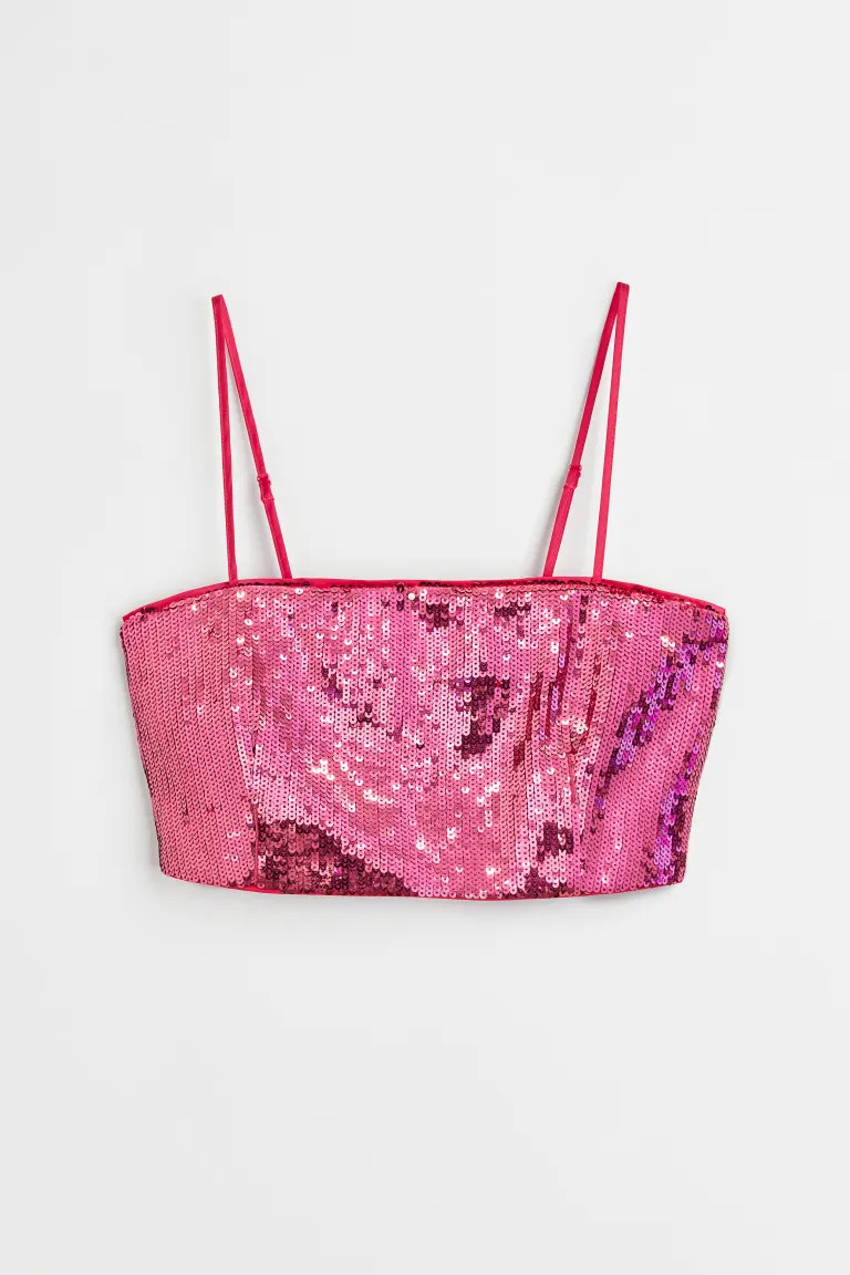 Sequined Crop Top - Black/sequins - Ladies | H&M US | H&M (US + CA)