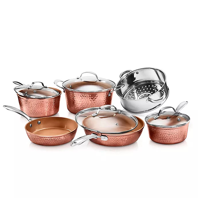 Gotham™ Steel Hammered Nonstick Aluminum 10-Piece Cookware Set in Copper | Bed Bath & Beyond