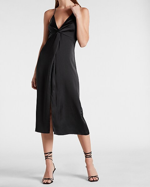 Satin Twist Front Slip Dress | Express