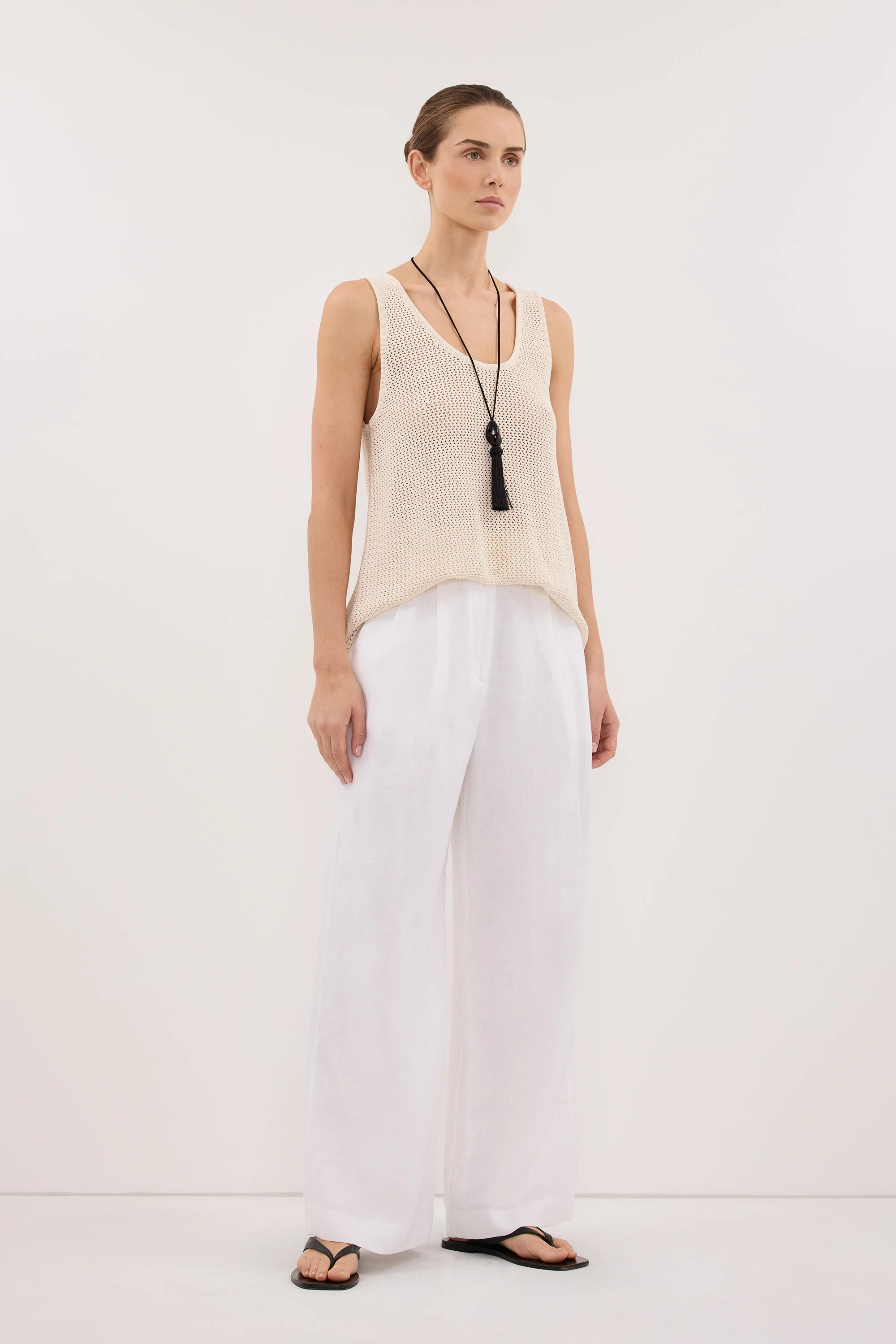 EASTON WHITE WIDE LEG LINEN PANT | DISSH