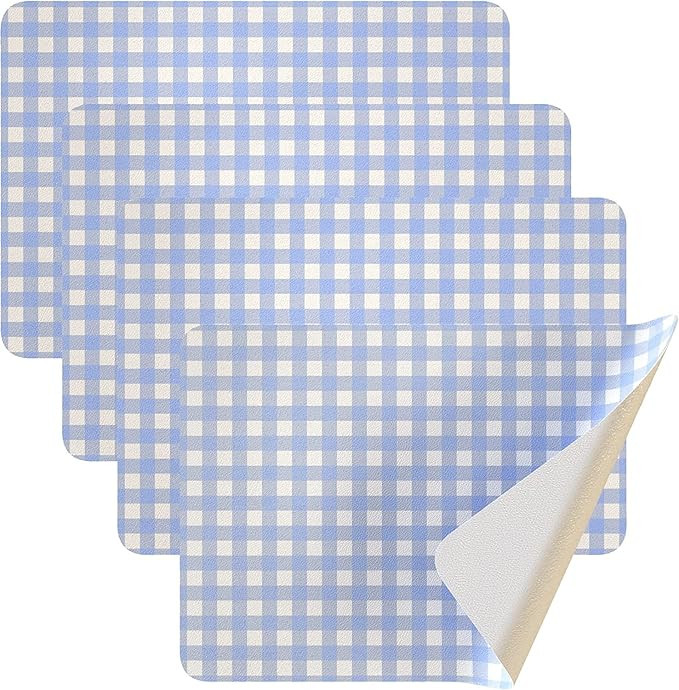 Vegan Leather PVC Blue Placemats Set of 4 - Easy To Clean - Machine Washable, Heat Resistant, Non... | Amazon (US)