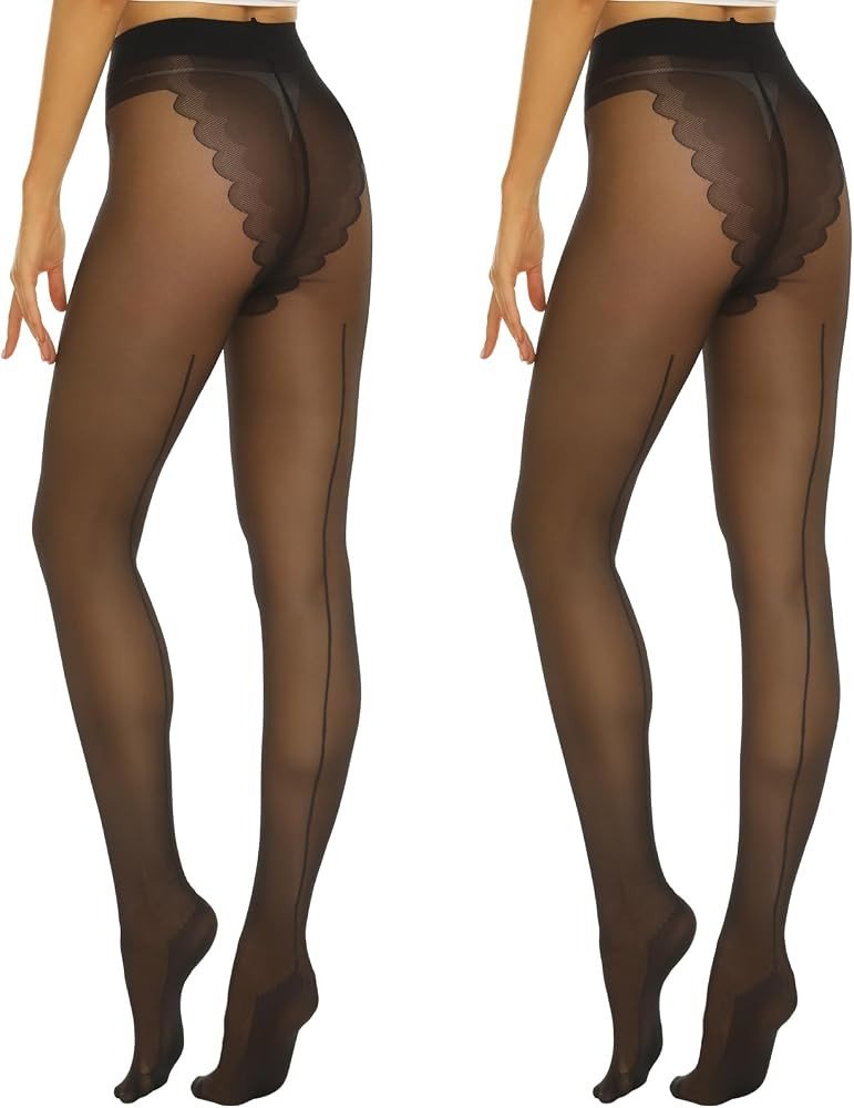 Yilanmy Pantyhose for Women Backseam High Waist Stockings Nylon Sheer Tights 2Pairs | Amazon (US)