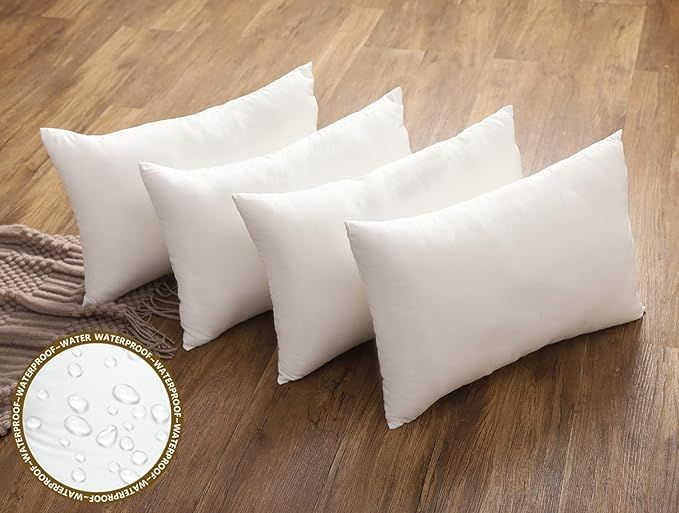 12x20 Outdoor Lumbar Pillow Insert Waterproof Set of 4 Outdoor Lumbar Pillows for Patio Furniture... | Amazon (US)