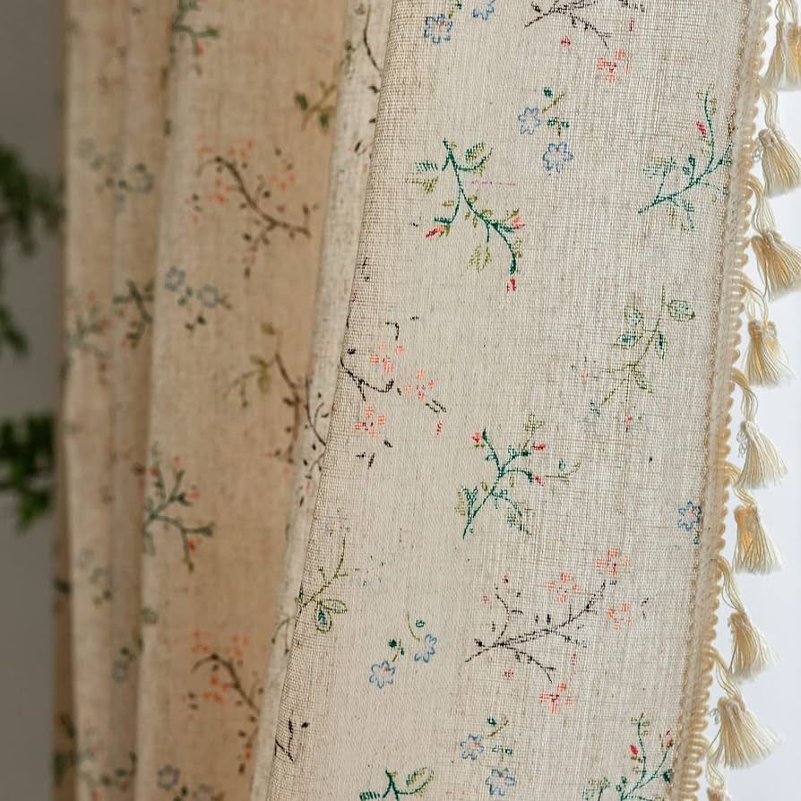 ENJOYBRIDAL Floral Farmhouse Curtains Semi-Blackout Living Room Drapes 84 Inch Length Cotton Line... | Amazon (US)