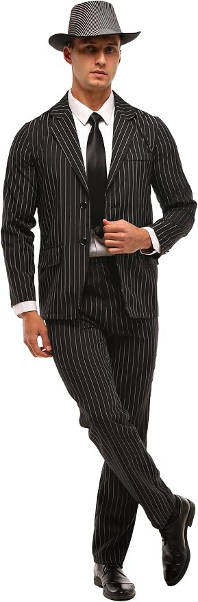 1920's Gangster Costume for Men,Mob Boss Costume for Men,Pinstriped Halloween Suit Include Jacket... | Amazon (US)