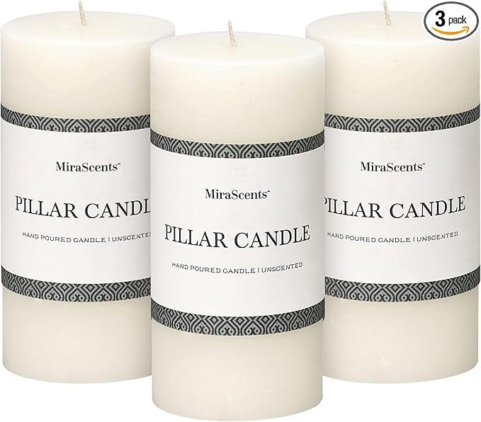 3x6 Inch White Pillar Candles Set of 3 - Hand-Poured Unscented Candles, Long Clean Burning, Large... | Amazon (US)