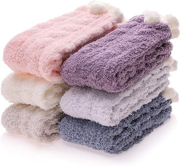 Womens Fuzzy Slipper Socks Cabin Soft Stocking Stuffers Fluffy Plush Socks | Amazon (US)