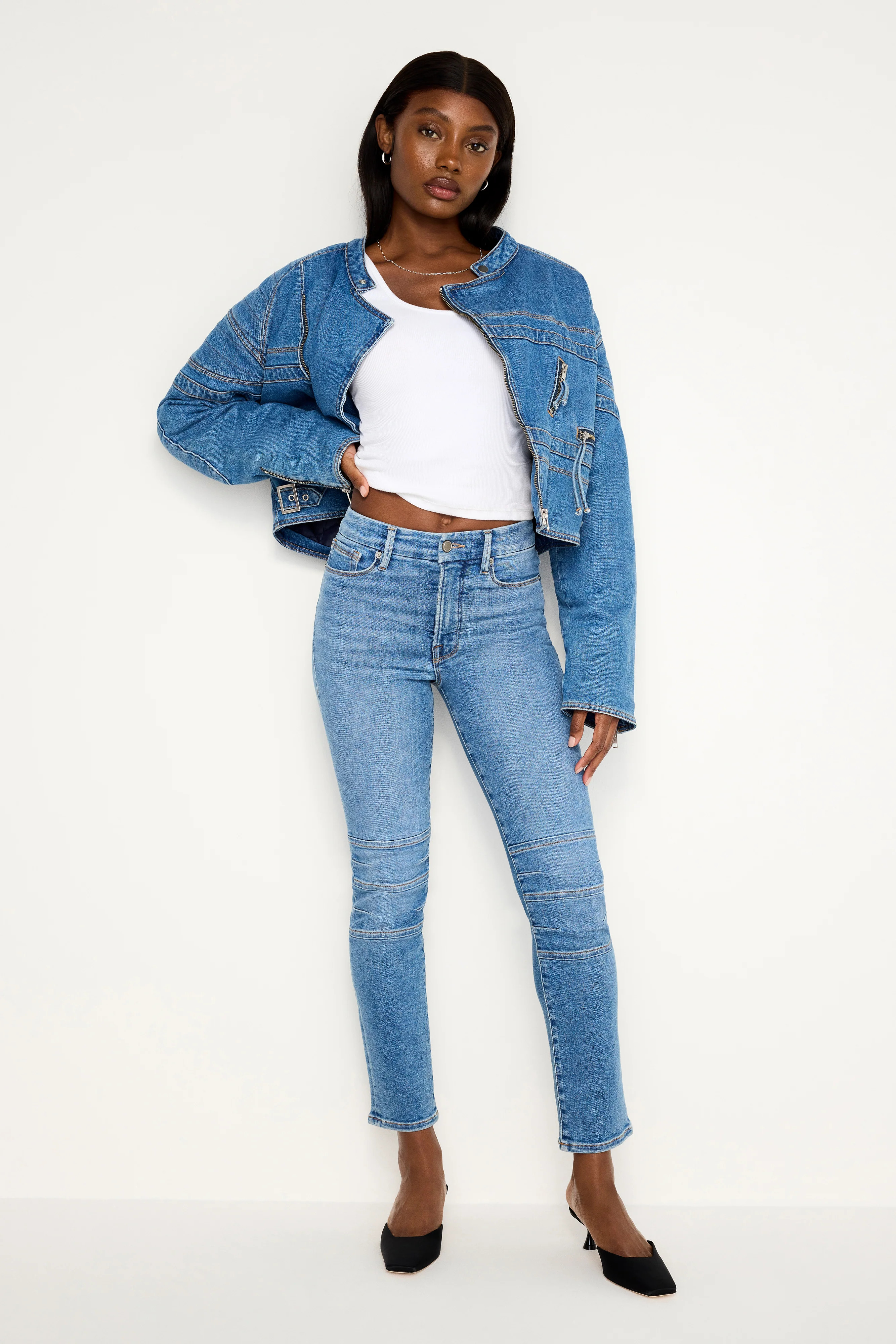 DENIM MOTO JACKET | Good American