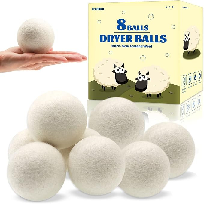 Wool Dryer Balls 8 Pack -Erosbon Premium Organic New Zealand Wool,Natural Fabric Softener for Sen... | Amazon (US)