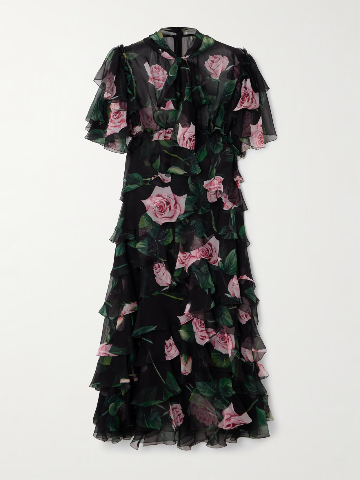 Dolce & Gabbana - Tiered Floral-print Silk-chiffon Midi Dress - Black | NET-A-PORTER (US)