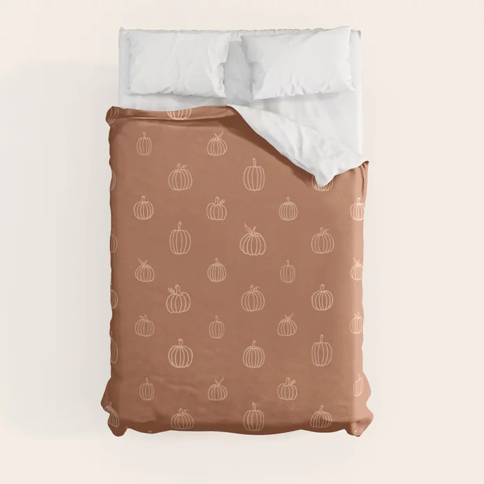 Dark Orange Pumpkin Pattern Duvet Cover | Society6
