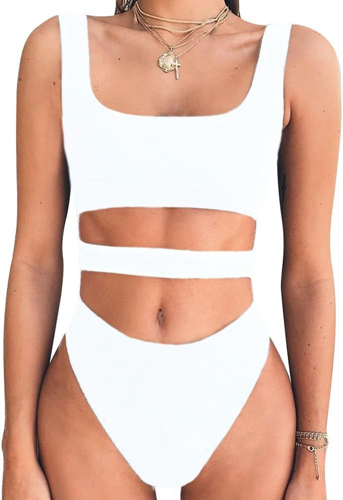 BEAGIMEG Women's Tank Top Cut Out Sleeveless Bodice Bodysuit Party Clubwear | Amazon (US)