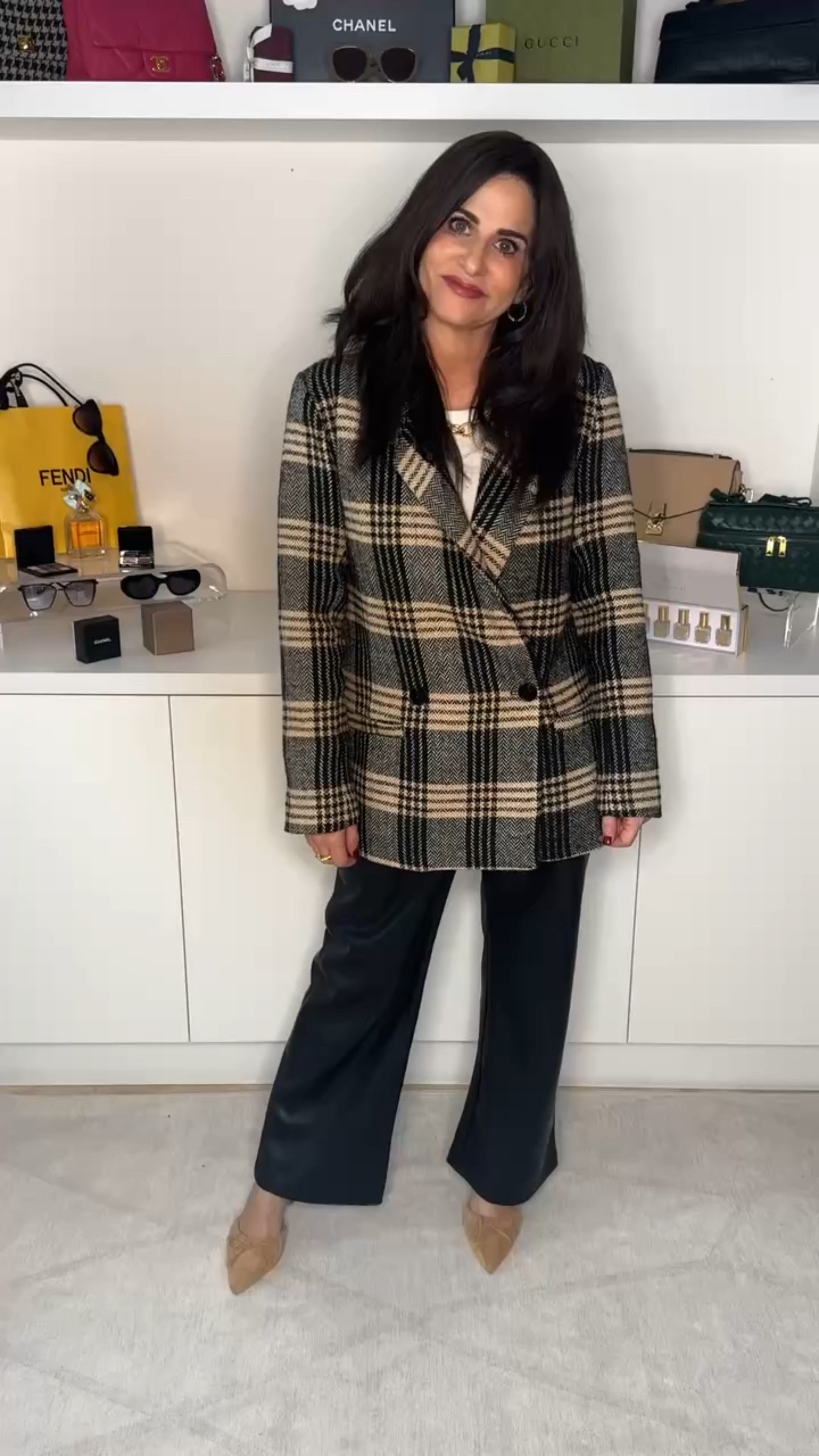 Black wearing a sm, and it fits me a little big . Has a boxy cut. Leather pants 25 , heels tts . Use petitemiamigirl30 for a discount site wide .

#LTKStyleTip #LTKWatchNow #LTKOver40