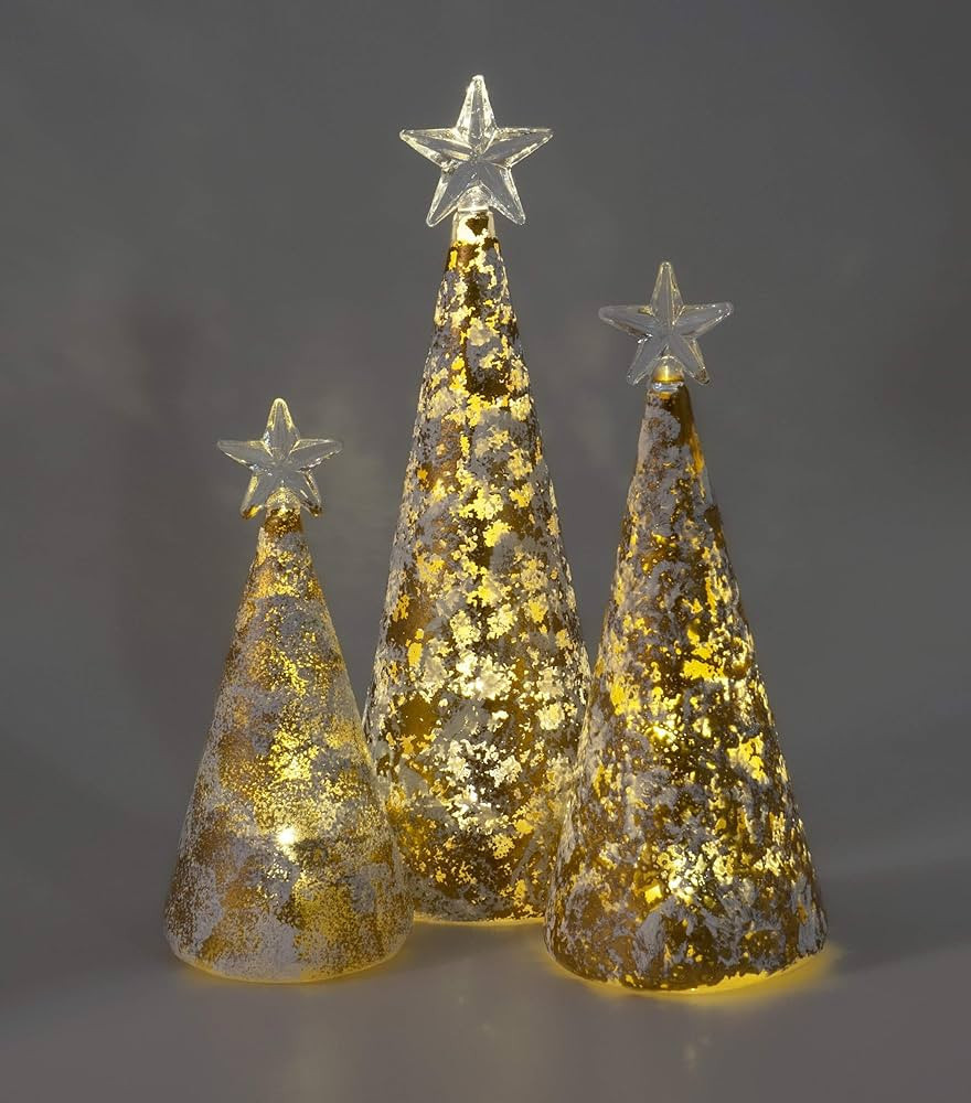 Red Co. 9.5", 8", and 6.5" Glass Christmas Tree Figurine Ornaments in Gold and Silver Finish, Lig... | Amazon (US)