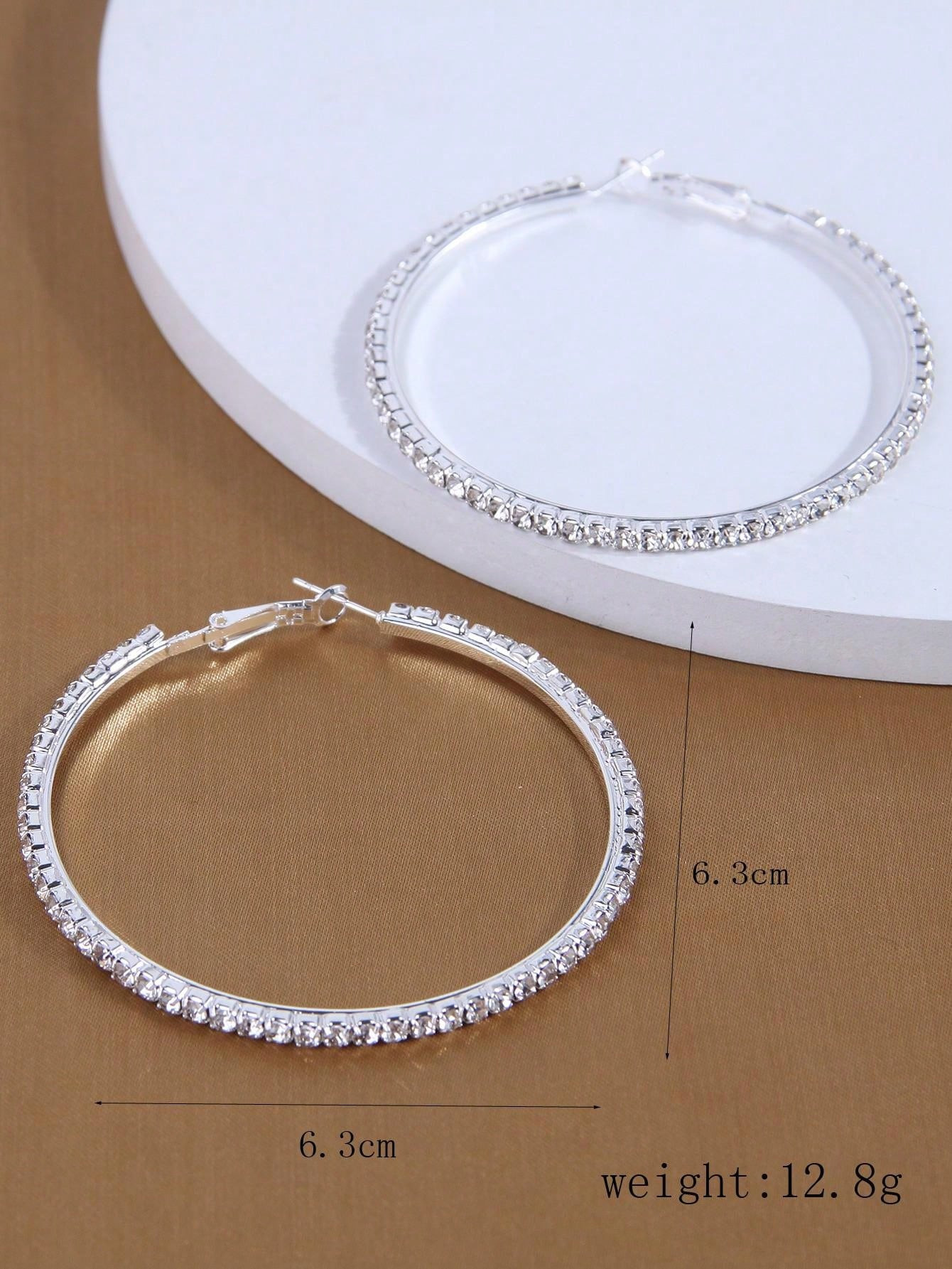 1pair Fashionable & Concise 6.0cm Rhinestone Elegant Women's Hoop Earrings | SHEIN