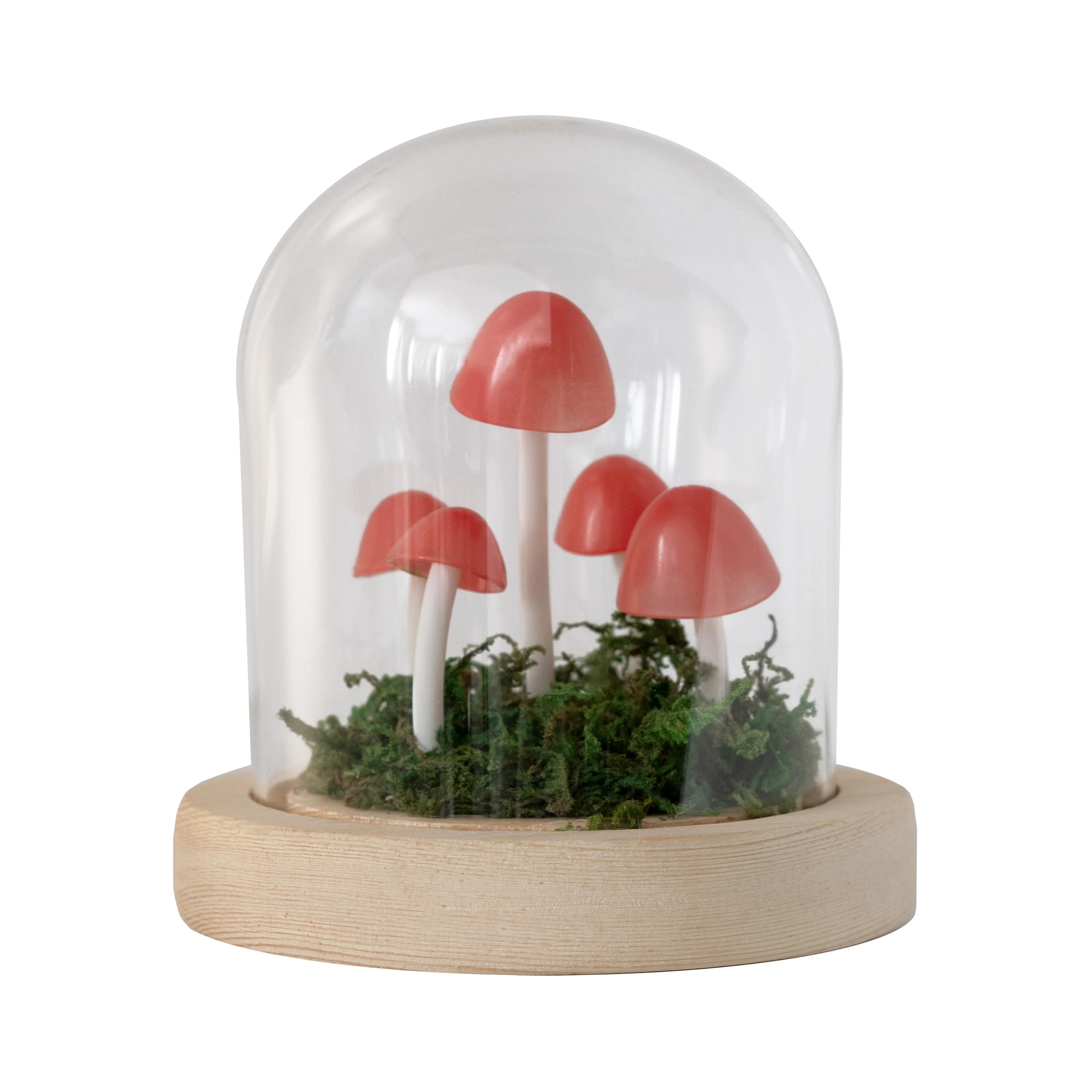 Mainstays 5.1" Tall Tabletop LED Red Mushroom Cloche with Natural Wood Base | Walmart (US)