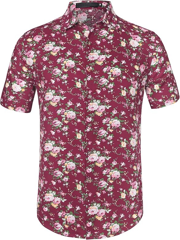 uxcell Men Summer Floral Printed Short Sleeves Shirt Button Down Beach Hawaiian Shirt | Amazon (US)