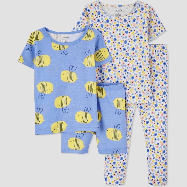 Carter's Just One You®️ Toddler Girls' 4pc Floral Lemon Bee Snug Fit Pajama Set - Blue/Yellow | Target