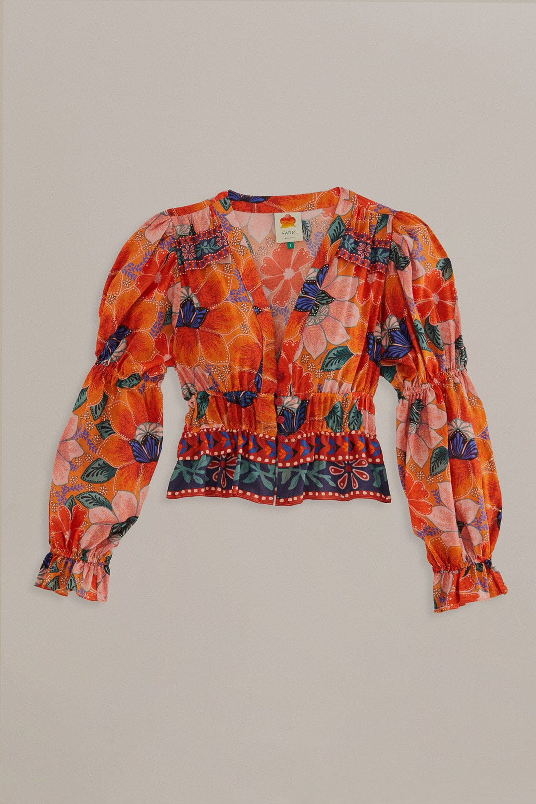 Orange Marias Floral Long Sleeve Blouse | FarmRio (US)
