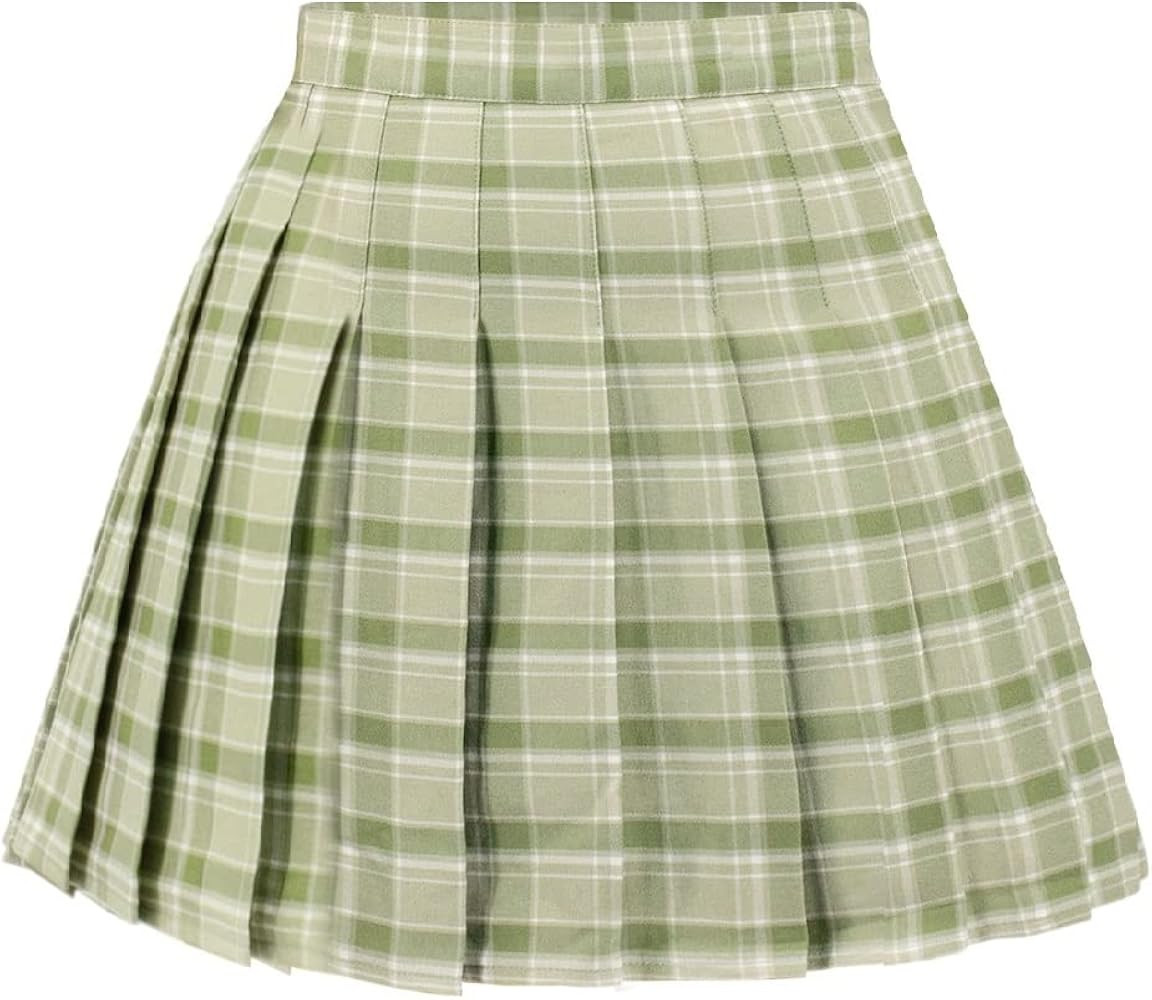 DAZCOS Plaid Pleated Skirts with Shorts High Waist A Line for Women Skater Tennis | Amazon (US)