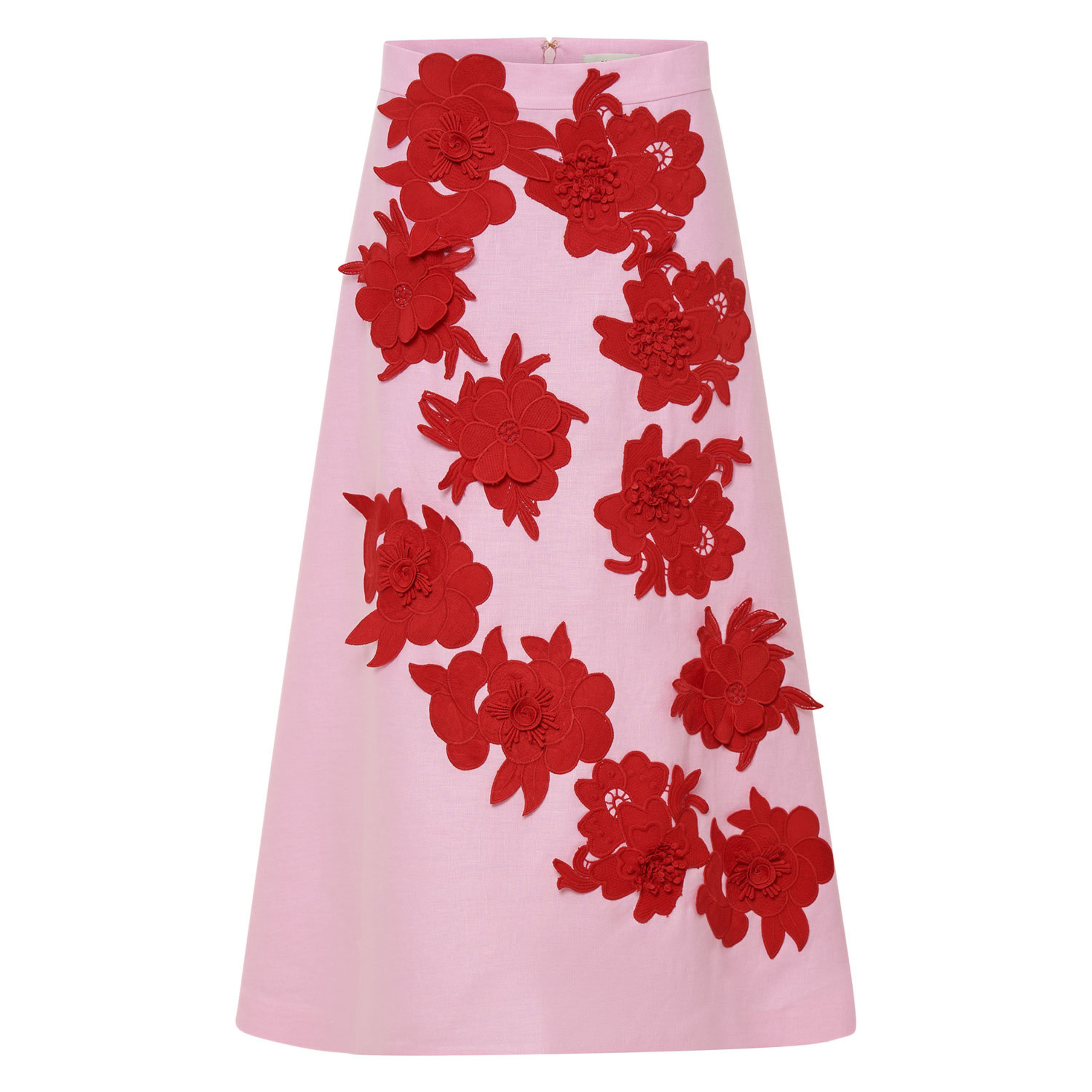 Contrast 3D Flower A-Line Skirt - Rose/Poppy | Oroton | Oroton