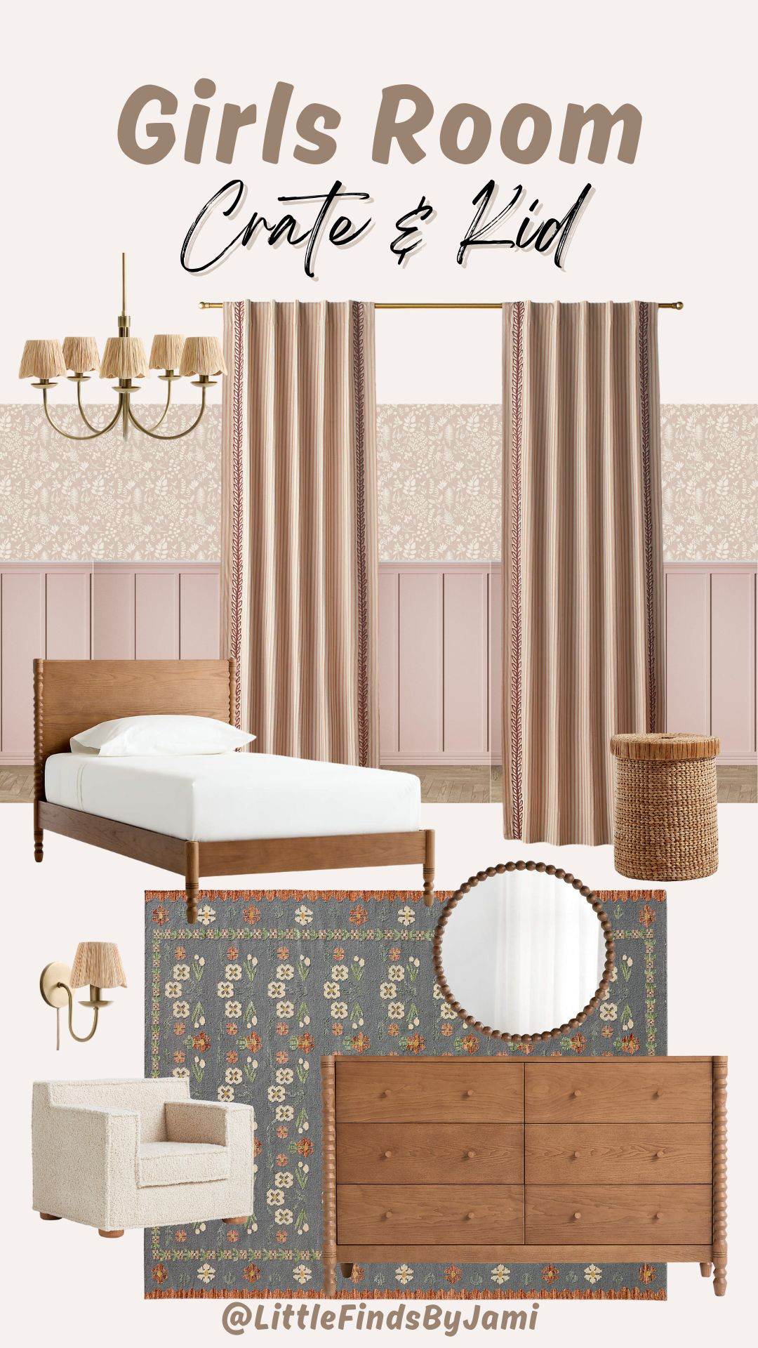 Girls bedroom furniture and style. Bed. Area rug. Gold light fixture. Cute trendy room. Crate & barrel kids. Teen. Tween. Little girls. Toddler

#LTKHome #LTKmomlife #LTKKids
